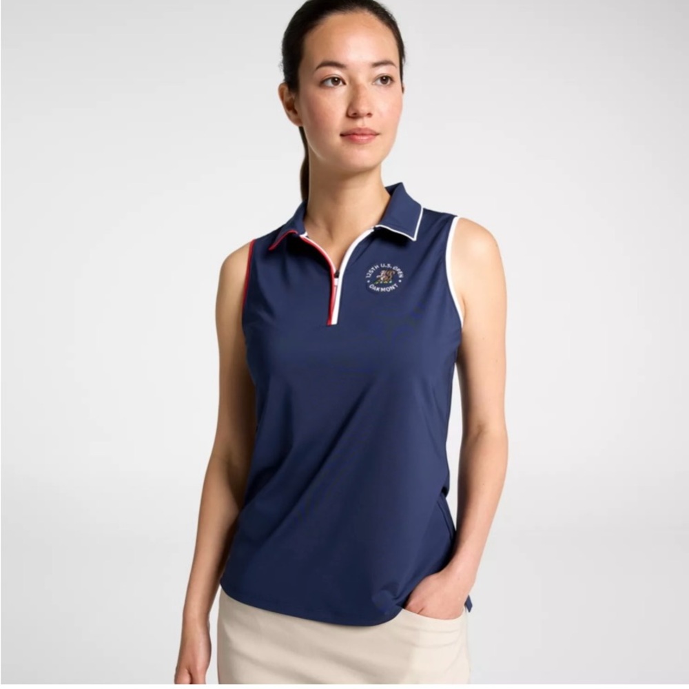 Walter Hagen Navy Sleeveless Polo Tank with Red & White Trim